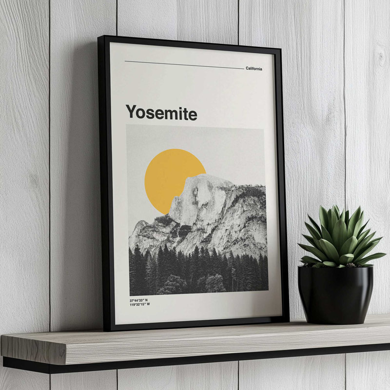 Affiche rétro de voyage «Yosemite» par Cocoon Design, reproduction d'art, H 18 po x l 12 po, Doré