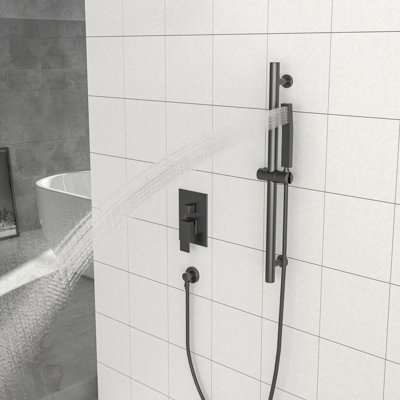 Wall Mounted Shower In Matte Black - 10 Inch Square With Adjustable Slide Bar, -Balanced Valve And Cheerful Gorgeous