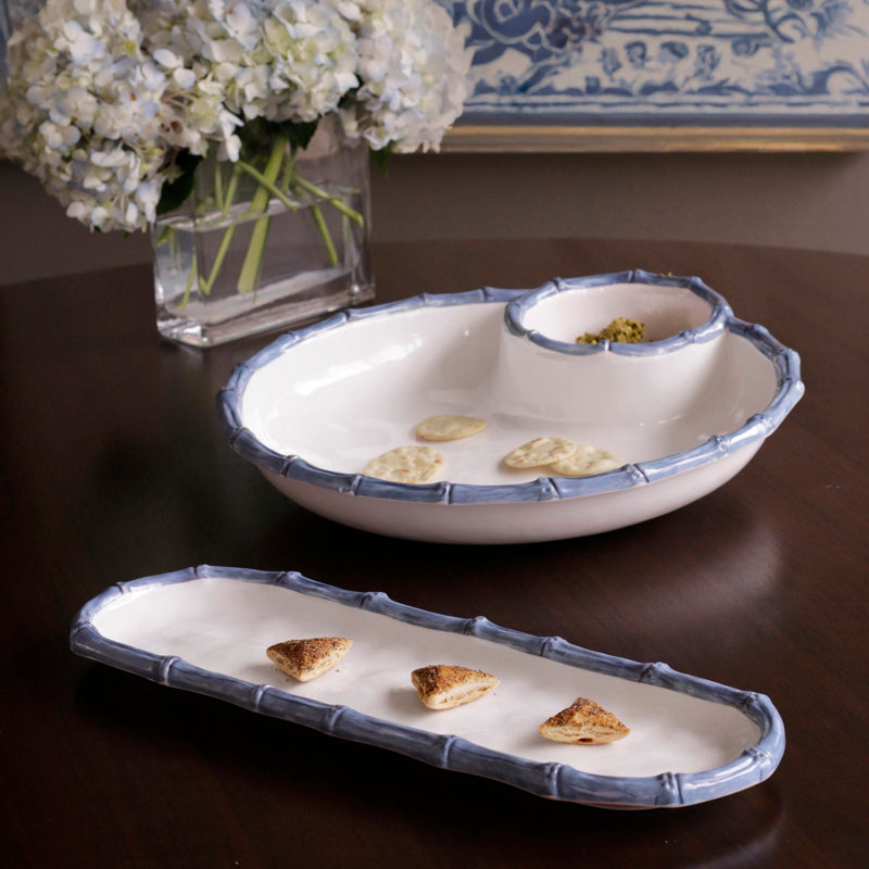 Vida Bamboo Baguette Platter (White And Blue)