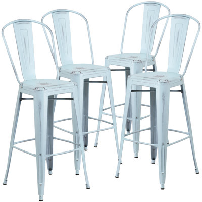 Angelean 24" High Distressed Metal Indoor-Outdoor Counter Height Stool - Back
