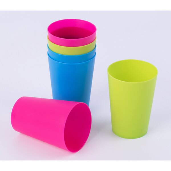 Basicwise Plastic Reusable Cups 7 oz Set of 6 (2 Red, 2 Green, 2 Blue)