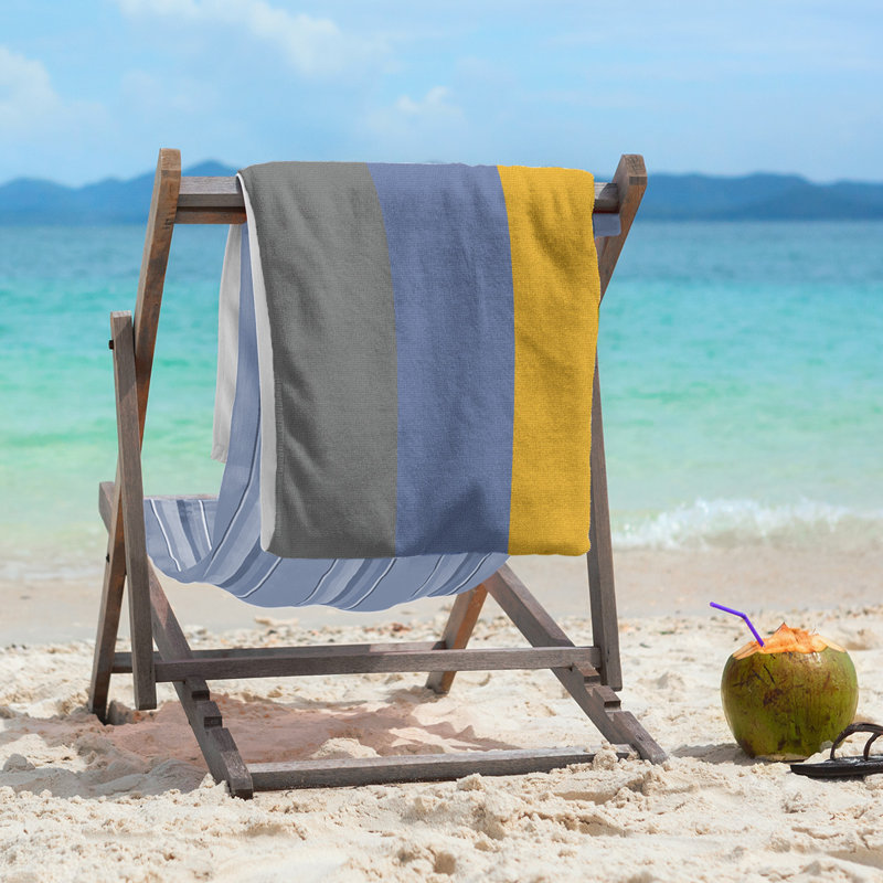 Cotton Blend Lightweight Beach Towel, Gray/Blue/Yellow