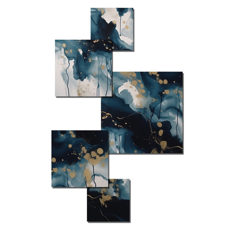 Blue And White Abstracted Liquid Art I - Abstract Liquid Ink Metal Wall Décor