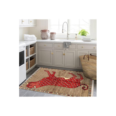 Tapis décoratif moderne à motif léopard rouge lavable à la machine