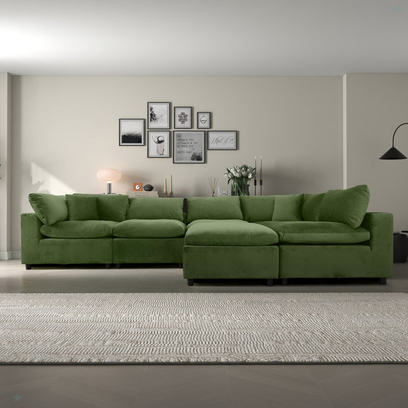 Canapé modulaire en velours Hayward, Vert olive