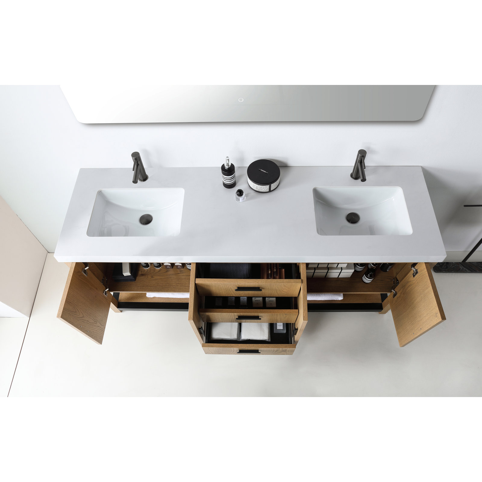 Winchester 72" Double Bathroom Vanity, Pecan Oak, White