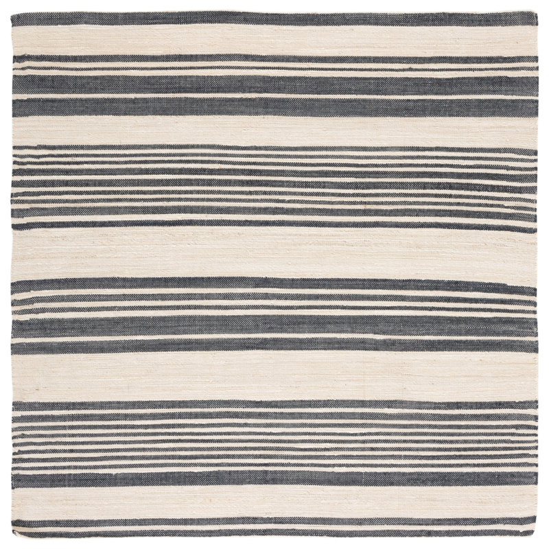 Fitzpatrick Hand Woven Jute/Wool Striped Rug in Ivory/Charcoal, Square 6'