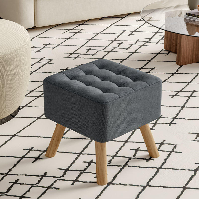 Germain Square Solid Colour Footstool Ottoman, Dark Grey