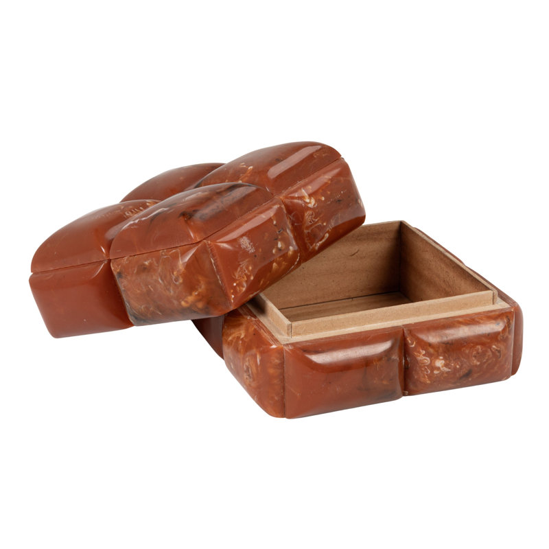 Boîte cloutée en résine marbrée, 12"L x 7"W x 4"H, Ambre