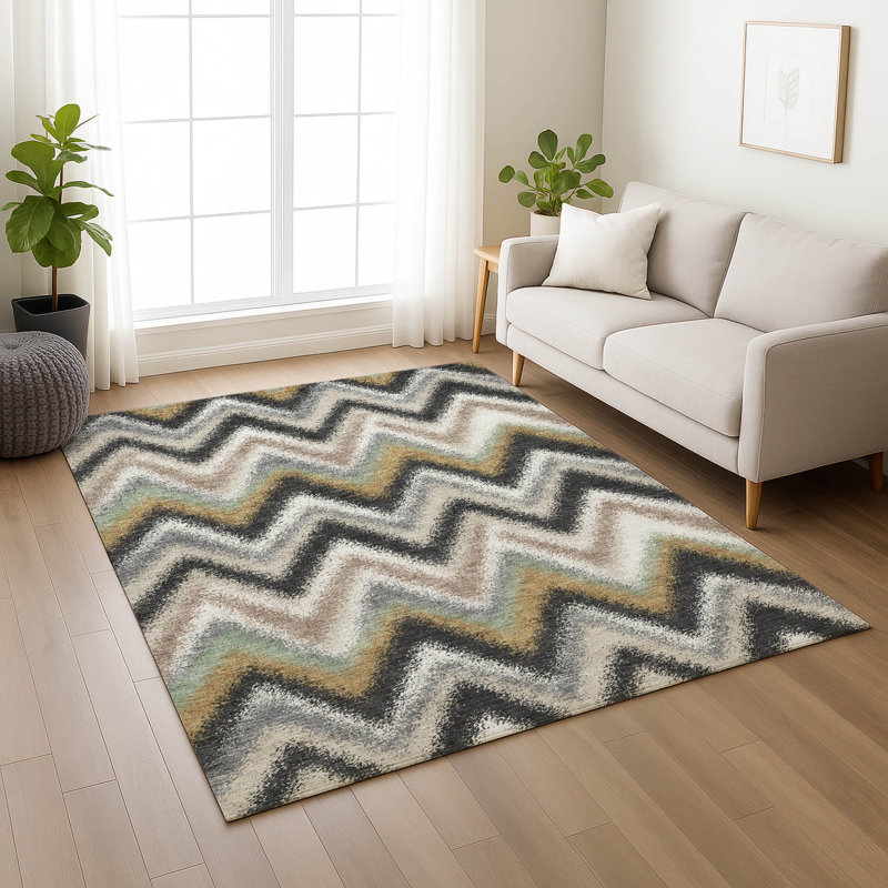 Machine Washable Indoor/Outdoor Chantille ACN2596 Geometric Rug, 3' x 5', Charcoal