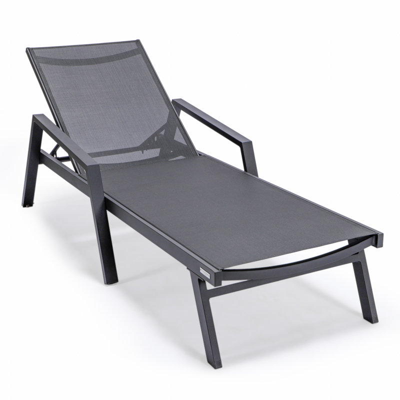 Marlin Outdoor Patio Reclining Chaise Lounge Arm Chair with Powder-Coated Aluminum Frame- Breathable Sling Mesh Fabric, Adjustable Backrest