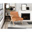 Chaise d'appoint en bois massif avec finition naturelle et dessus en similicuir brun avec cadre en bois d'hévéa-1688034436-1688034437