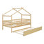 Structure de lit simple en bois massif naturel avec lit gigogne et toit fantaisiste pour chambre d'enfant