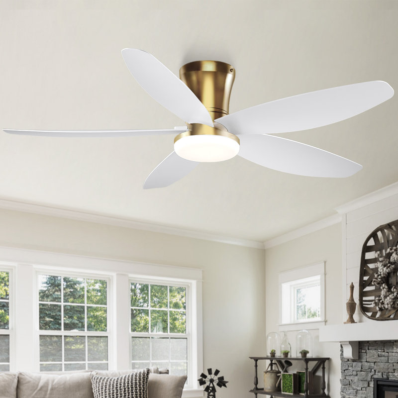 Flush Mount Ceiling Fans With Lights And Remote/app, 36" Wide, Gold