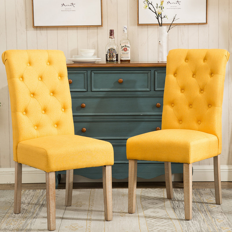 Chaise parsons capitonnée en bois massif Habit, ensemble de 2, jaune, Jaune