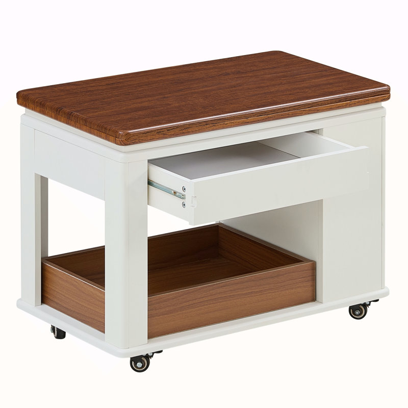 Table basse / table d'appoint moderne 27,6 po avec plateau pliable et roulettes 27,6 po, White