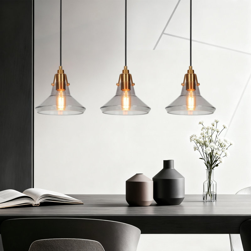 Luminaire suspendu conique à 1 lumière Hajrati, gris