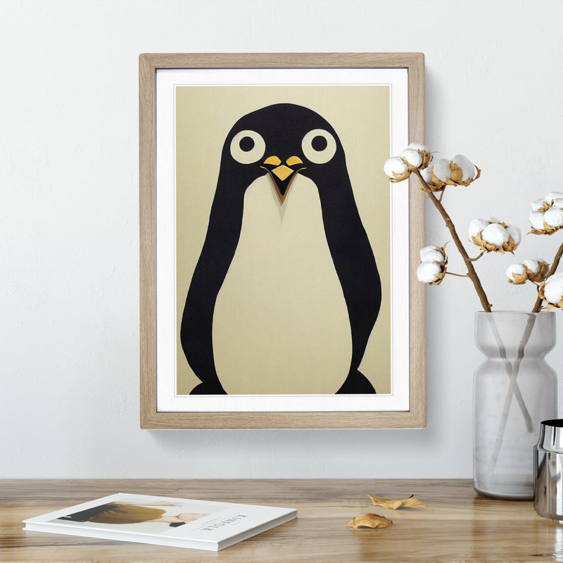 Paper Penguin No.2 - Single Picture Frame Print, 64cm H x 46cm W x 2cm D, Oak Framed