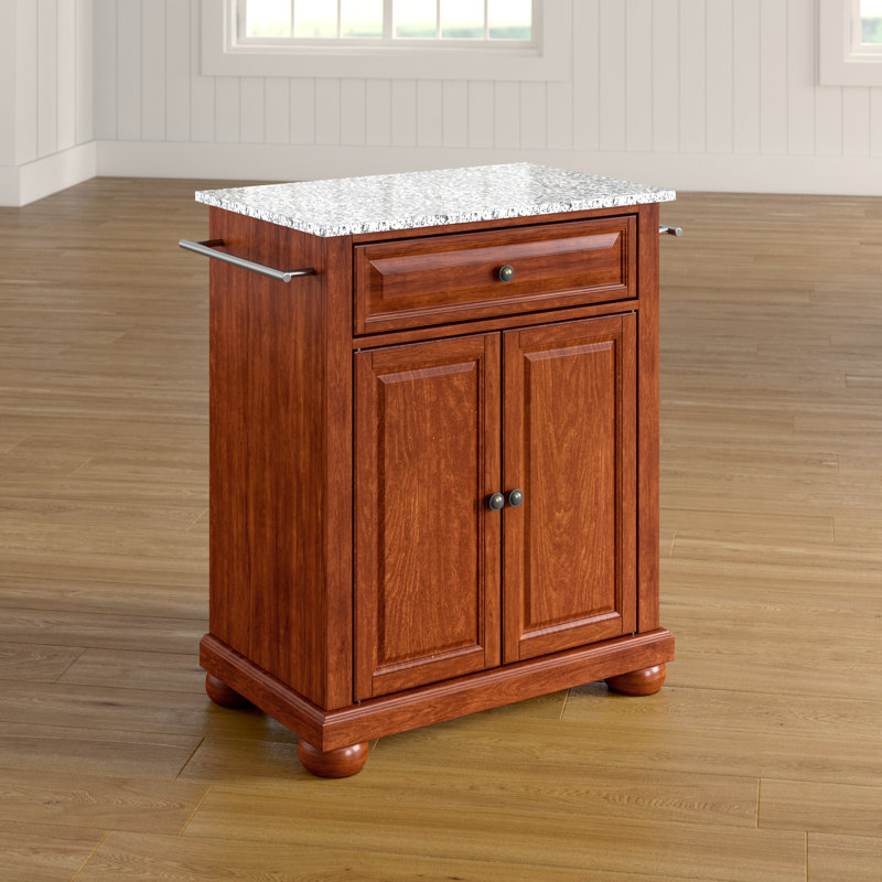 Hedon Granite Top Kitchen Cart, Classic Cherry