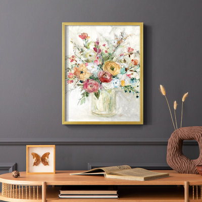 Reproduction encadrée de bouquet contemporain - bois massif