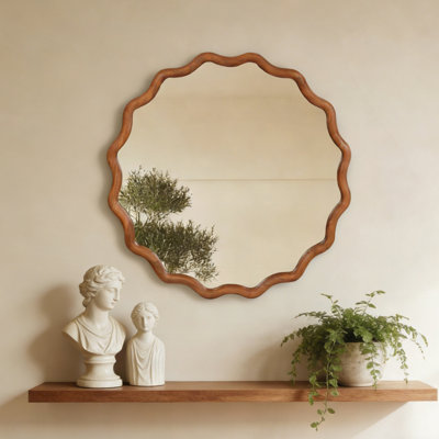 Miroir décoratif rond en bois massif ondulé de 36 pouces, parfait pour rehausser l'élégance et le style de n'importe quelle pièce