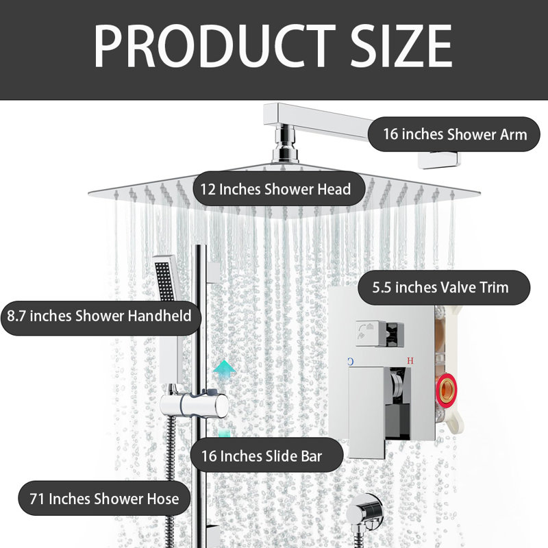 12 Inch High Pressure Shower Heads And Handheld Spray Combo Set, Chrome