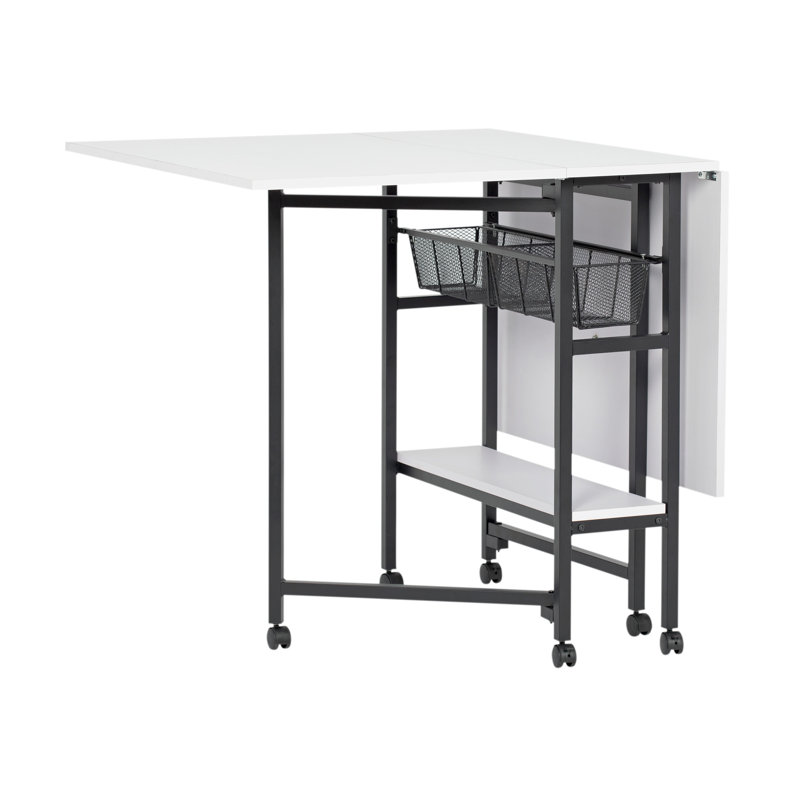 Black and White Metal Folding Craft Table with Storage