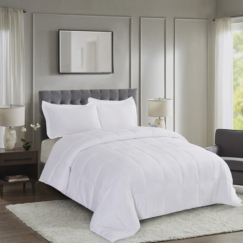 3pc Comforter Set - All Season Reversible Down Alternative Comforter with Two Shams - Breathable, Soft, Fluffy, White