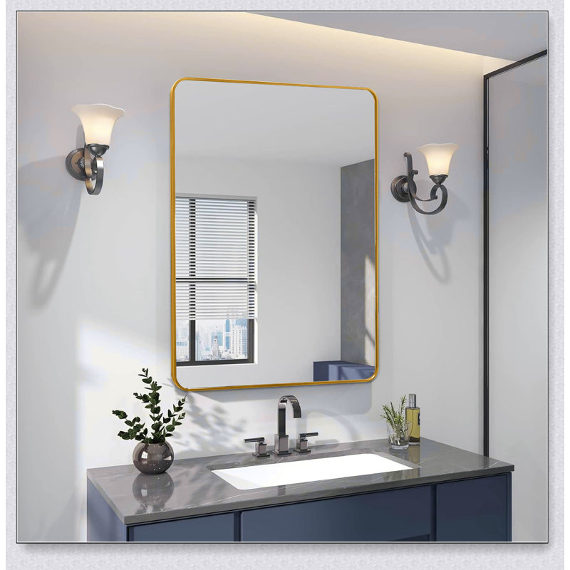 Metal Framed Rectangular Bathroom Mirror With HD Glass And Shatterproof Safety, Perfect For Modern Interiors., Gold