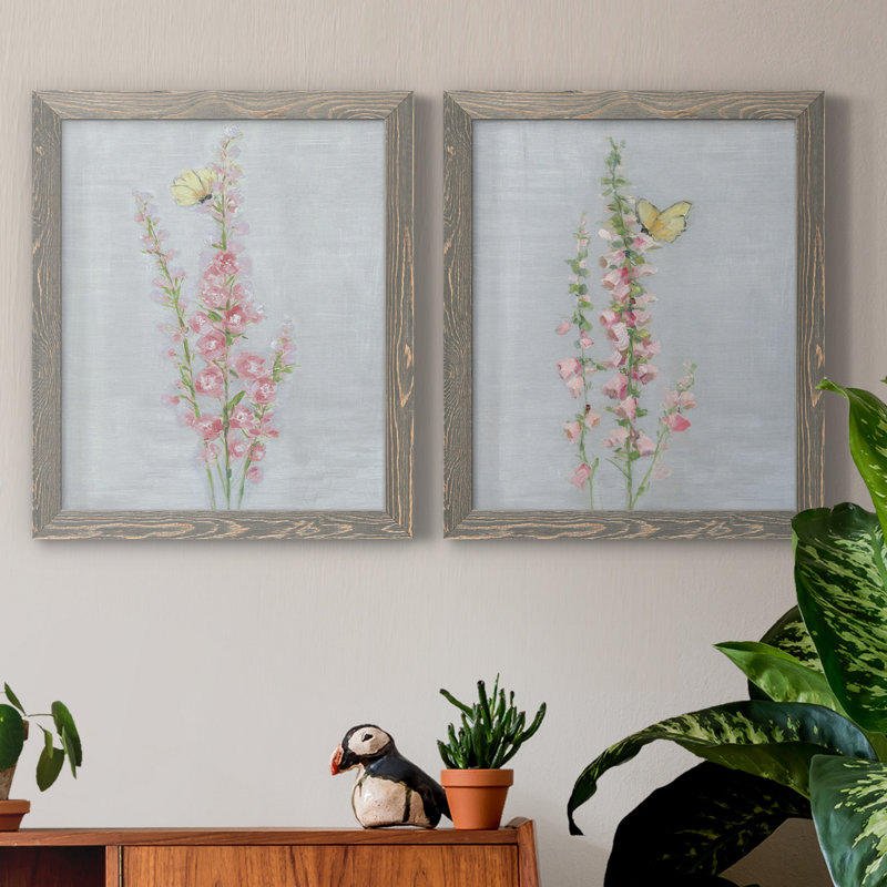 Foxglove Garden I - ensemble de 2 reproductions, H 20 po x l 17 po x P 1 po, Toile avec cadre gris, Pas de tapis