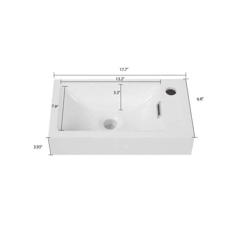17.7" Solid Surface Resin Streamline Vanity Top, Right
