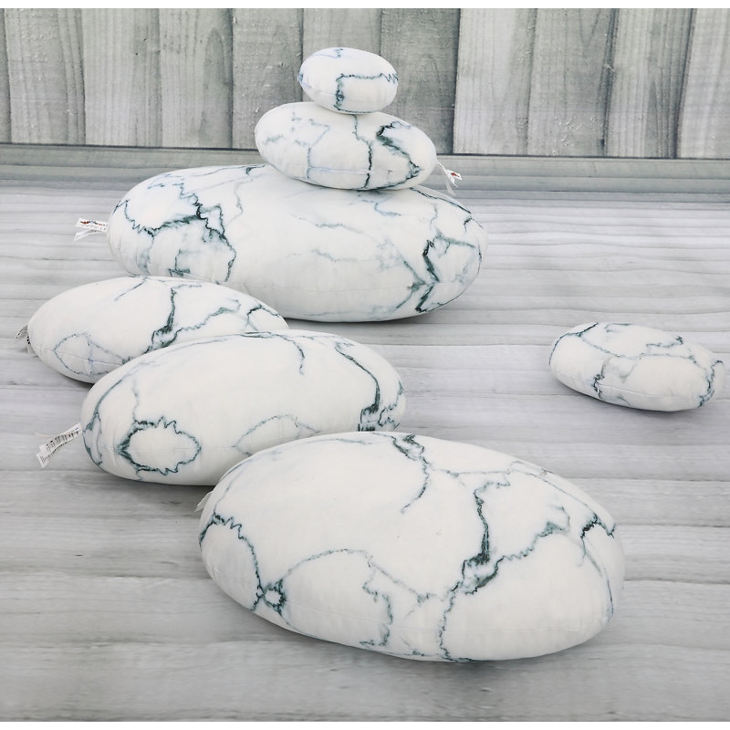 7Pcs Faux Stone Pillows, White Marble