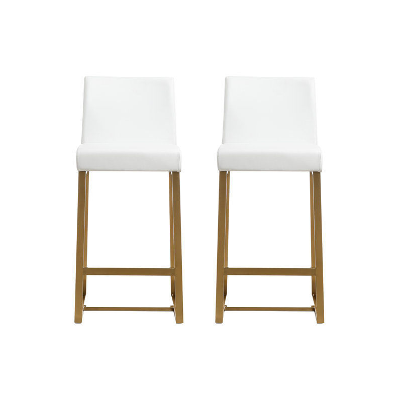 Tabouret Orville, Blanc, Tabouret de comptoir (siège d'une hauteur de 27 p, Doré