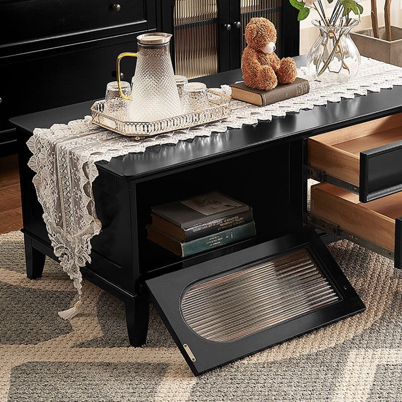 Retro modern simple black coffee table, 18.7" H x 47.2" L x 23.6" W