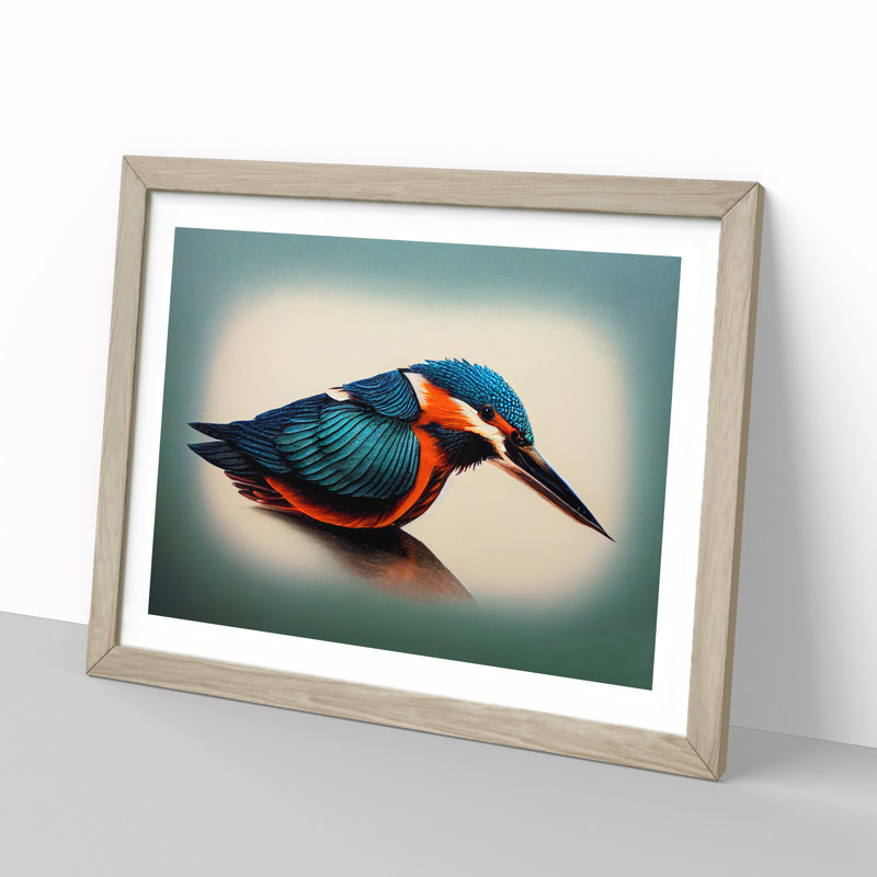 Vibrant Kingfisher Bird - Framed Print, 46cm H x 64cm W x 2cm D, Oak