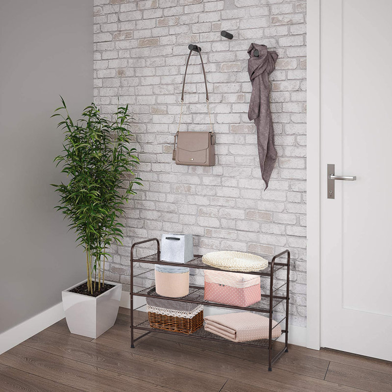 3 Tier 9 Pair Stackable Metal Shoe Rack, Expandable Shoe Storage Organizer Adjustable Shelf Height, Bronze