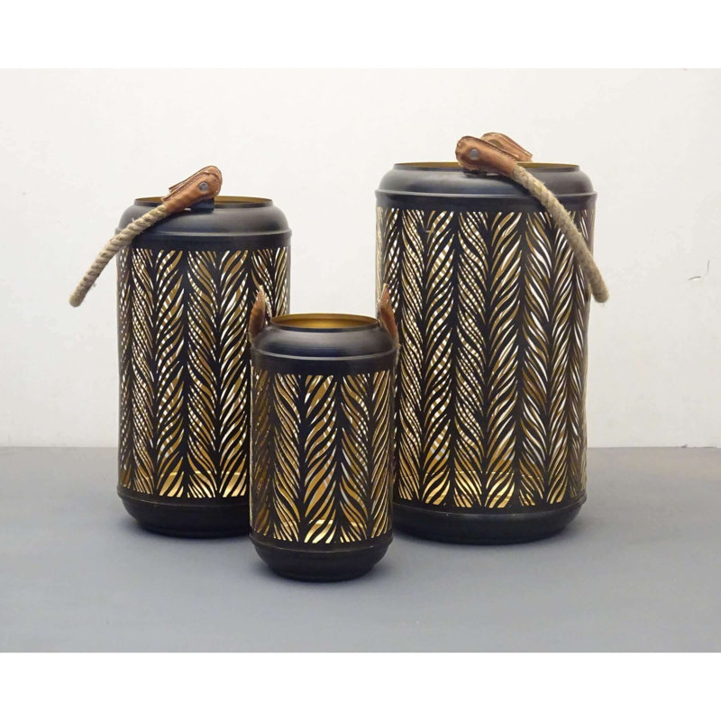 3 Piece Metal Wall Lantern Set, Black, 25cm H x 20cm W x 20cm D