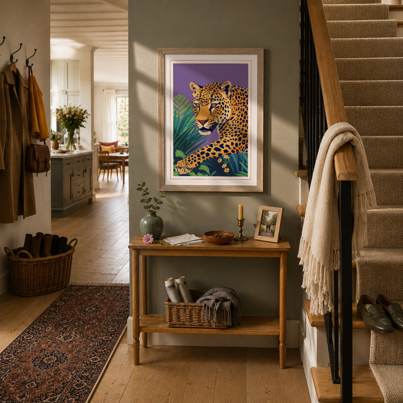 Golden Leopard Art Deco - Framed Print, A1 - 84.1 x 59.4 cm, Oak