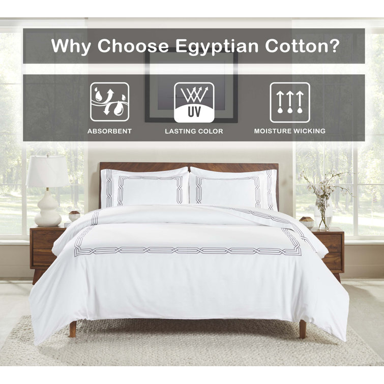 Dabir Egyptian-Quality Cotton Sateen Duvet Cover Set Hokku Designs Size: California King Duvet Cover + 2 King Shams, Color: White/Charcoal