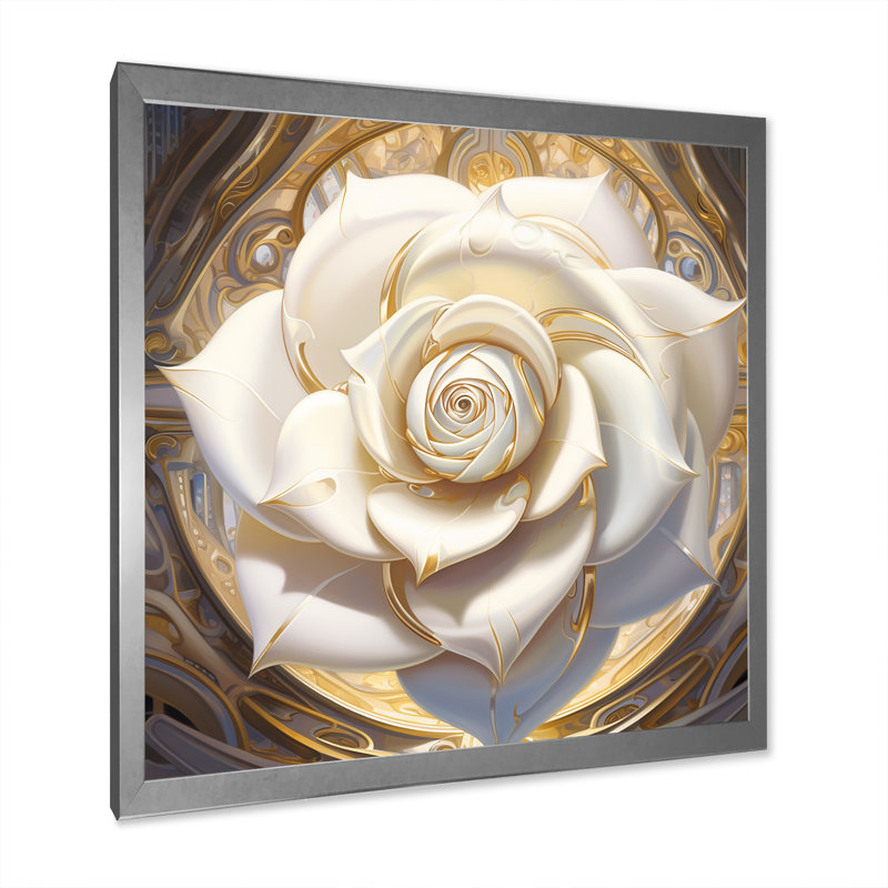 «Exquis White Rose Delicate Glam Illustration», reproduction sur toile, H 36 po x l 36 po x P 1,5 po, Cadre simple argenté