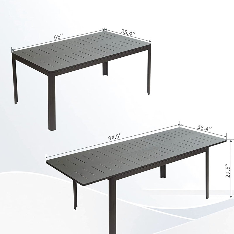 Table de patio extensible pour 6 à 8 personnes, table de salle à manger rectangulaire en aluminium et rouille, facile à assembler, bistro de jardin en aluminium pour 6 à 8 personnes, meubles,