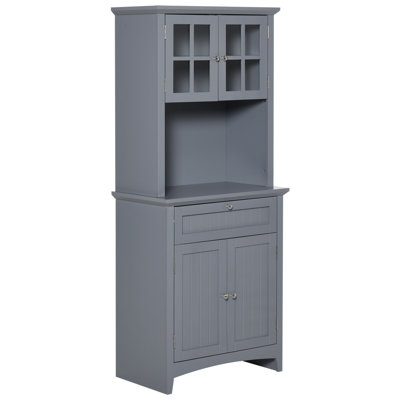 Boaz 64.5" Kitchen Pantry,Elegant Buffet with Hutch, Kitchen Pantry Storage Cabinet with Framed Glass Door Drawer and Microwave Space