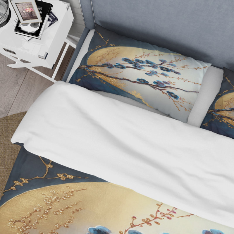 Ensemble de housse de couette en microfibre / polyester Blue Cherry Blossom Branch IV