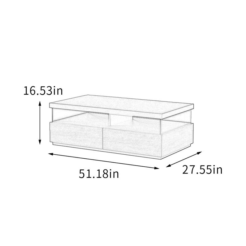 Table basse rectangulaire avec rangement pour petit appartement, 16.53" H x 51.18" L x 27.55" W, Brun noyer, Gris clair