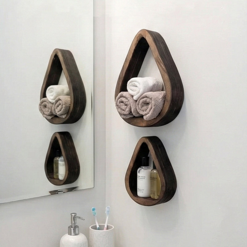 2 Pieces 100% Plywood Teardrop Wall Mounted Accent & Display Shelf