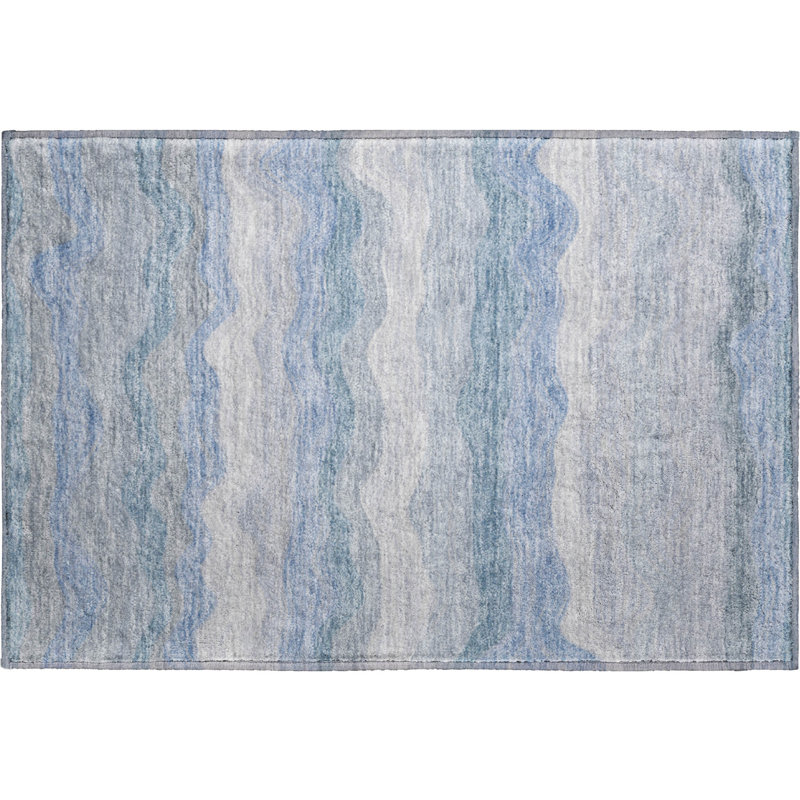 Premium Machine Washable Mayfield AMF2397 Striped Rug, 1'8" x 2'6", Denim