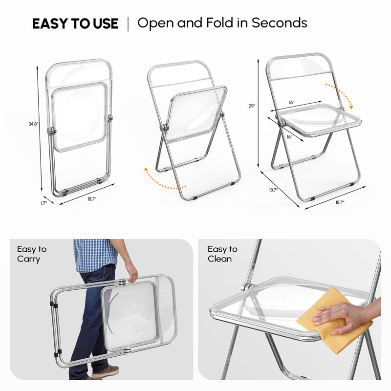 Alcorn Stackable Acrylic Folding Chair Set, Clear