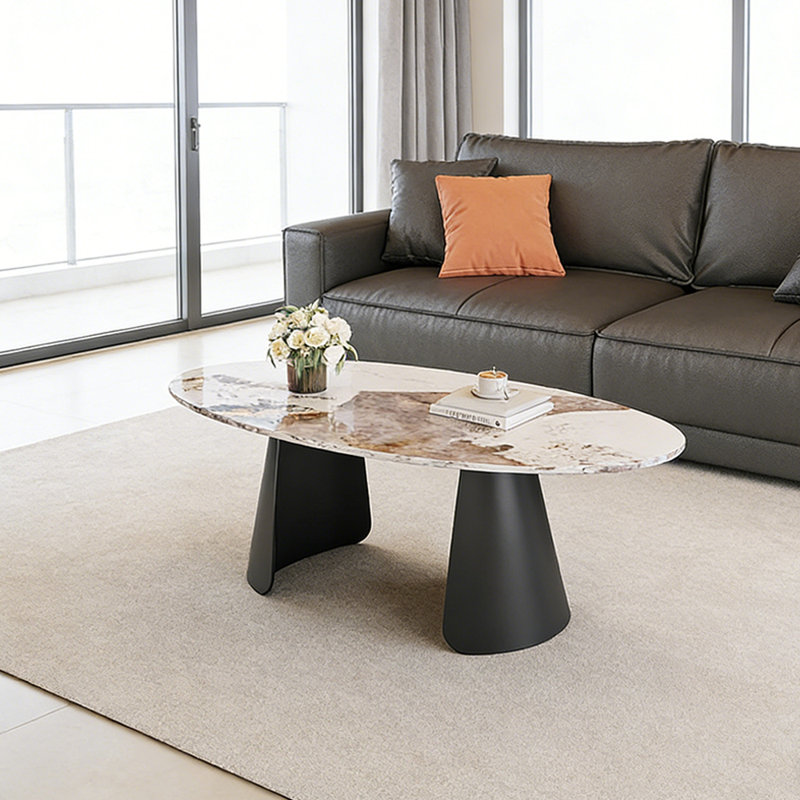 Table basse ovale en ardoise, H 15,74 po x L 51,18 po x l 27,55 po, Taupe / Blanc