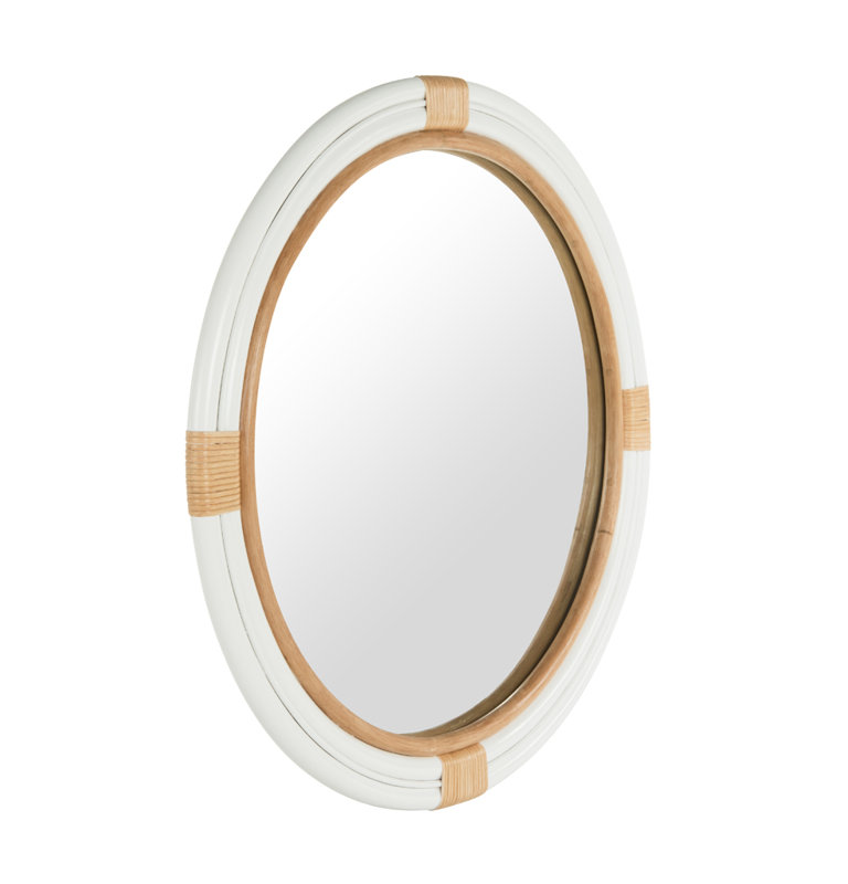 Rattan Frame Round Mirror, White