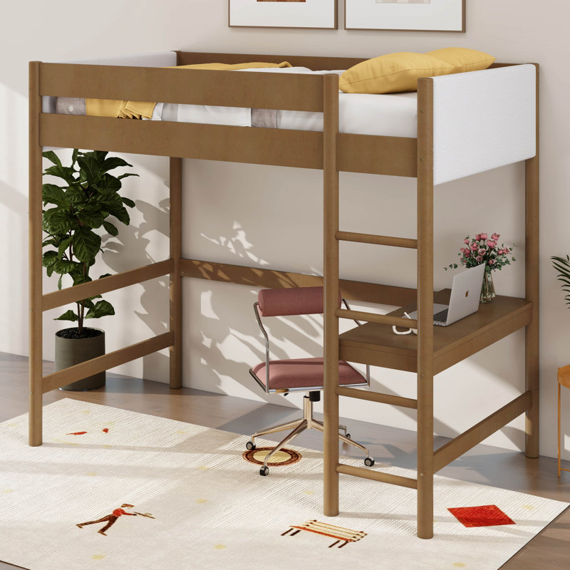 Lit mezzanine simple avec bureau, cadre de lit mezzanine rembourré avec échelle, barrières de sécurité